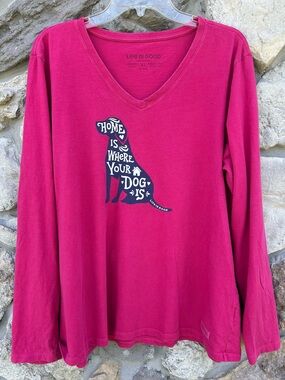 Life Is Good Crusher Tshirt Womens XL Pink Long Sleeve Dog Lover Labrador Mom
